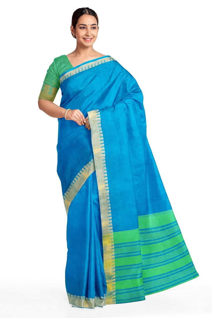 Handloom Mangalgiri pure cotton saree in blue