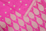 Mulberry pure silk saree in pink with floral motifs all over the body.