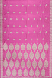 Mulberry pure silk saree in pink with floral motifs all over the body.