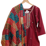 Muslin  2 piece  kurta & dupatta set in maroon