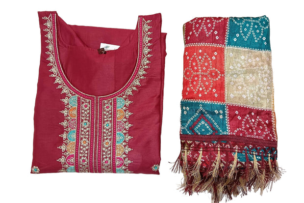 Muslin  2 piece  kurta & dupatta set in maroon