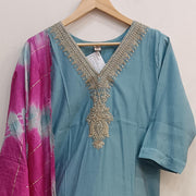 Muslin 2 piece kurta & dupatta set in bluish grey