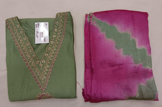 Muslin 2 piece kurta & dupatta set in olive green