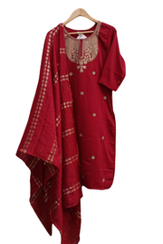 Muslin 2 piece kurta & dupatta set in red