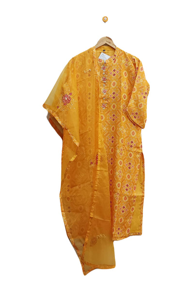 Muslin  2 piece  kurta & dupatta set in yellow