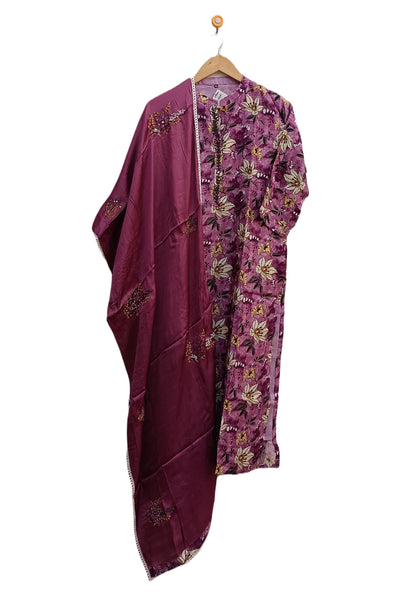 Muslin  2 piece  kurta & dupatta set in purple