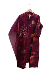 Muslin  2 piece  kurta & dupatta set in  wine