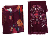 Muslin  2 piece  kurta & dupatta set in  wine