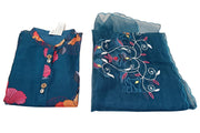 Muslin  2 piece  kurta & dupatta set in prussian blue