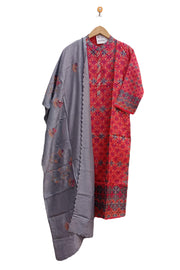 Muslin  2 piece  kurta & dupatta set in orange & grey