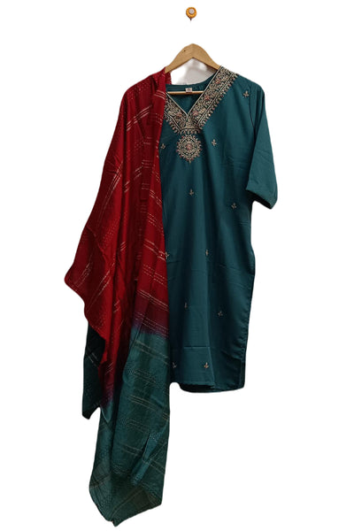 Muslin  2 piece  kurta & dupatta set in green