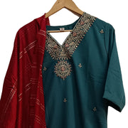 Muslin  2 piece  kurta & dupatta set in green