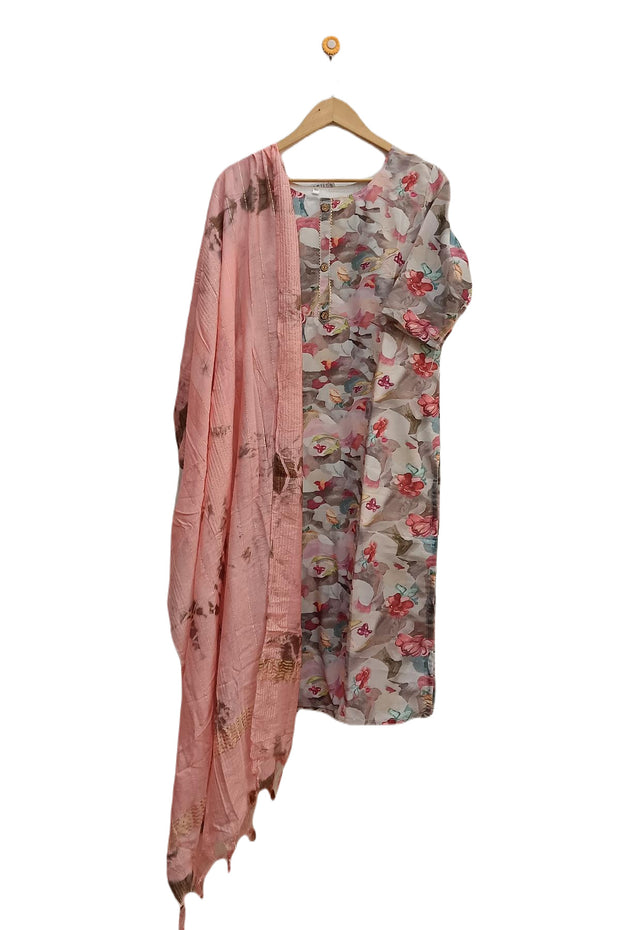 Muslin  2 piece  kurta & dupatta set in grey