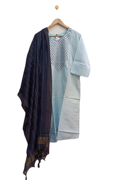 Muslin  2 piece  kurta & dupatta set in  blue