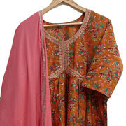 Muslin 3 piece kurta set (top ,  bottom & dupatta ) in orange colour