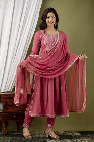 Chanderi  3piece kurta set  ( top, bottom & dupatta) in light pink