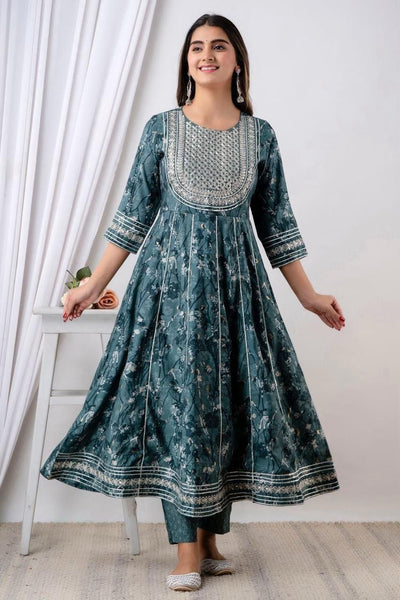 Muslin 3piece kurta set ( top, bottom & dupatta) in green
