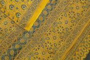 Modal silk saree in ajrakh block print in yellow  in floral pattern