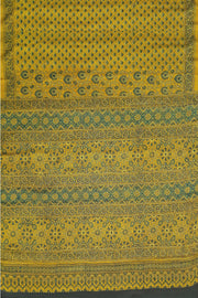 Modal silk saree in ajrakh block print in yellow  in floral pattern