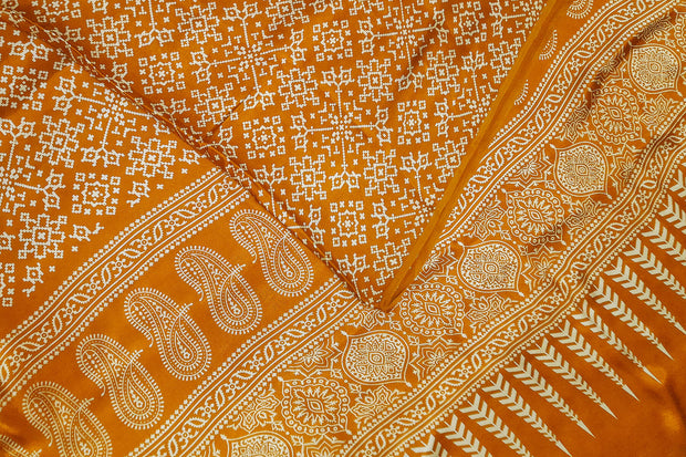 Modal silk saree in floral print in mustard