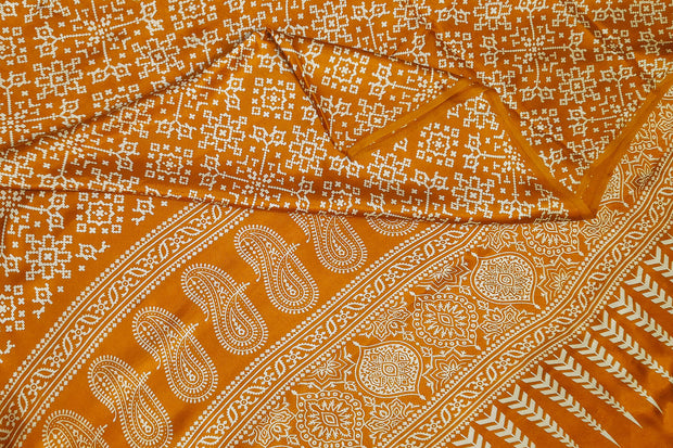 Modal silk saree in floral print in mustard
