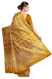 Modal silk saree in floral print in mustard