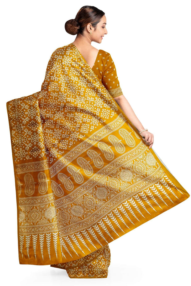 Modal silk saree in floral print in mustard