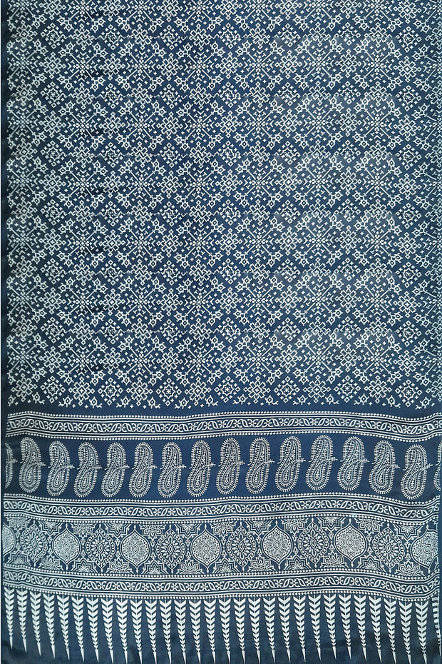 Modal silk saree in floral print in bluish grey