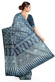 Modal silk saree in floral print in bluish grey