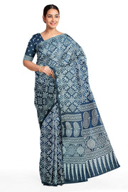 Modal silk saree in floral print in bluish grey
