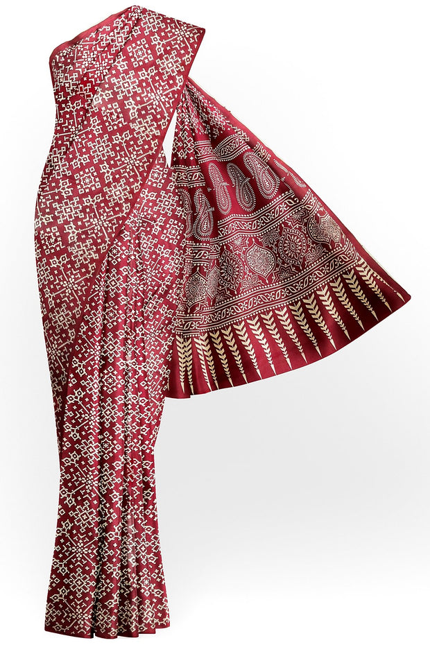 Modal silk saree in floral print in maroon