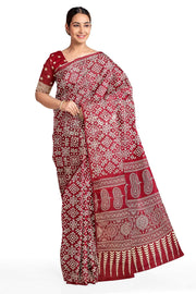 Modal silk saree in floral print in maroon
