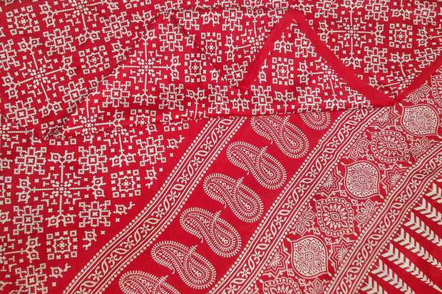 Modal silk saree in floral print in red