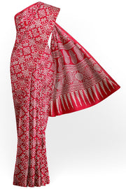Modal silk saree in floral print in red