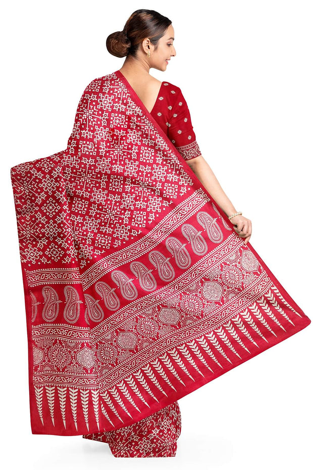 Modal silk saree in floral print in red