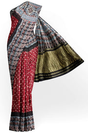 Modal silk bandini saree in maroon  with tissue pallu