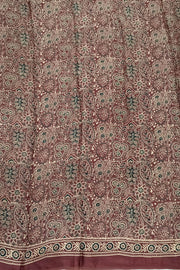 Modal silk saree in maroon with floral motifs  in hand block ajrakh print