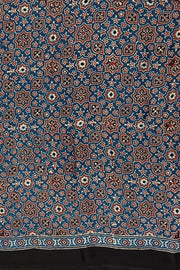 Modal silk saree in blue with star motifs in hand block ajrakh print