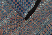 Modal silk saree in blue with star motifs in hand block ajrakh print