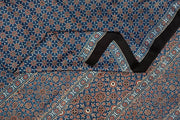 Modal silk saree in blue with star motifs in hand block ajrakh print