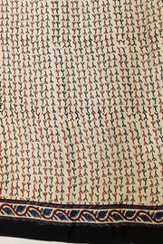 Modal silk saree in off white with plant motifs in hand block ajrakh print