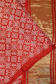 Modal silk saree in rangoli pattern in red with lagda patti (zari)  pallu