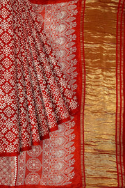 Modal silk saree in rangoli pattern in red with lagda patti (zari)  pallu