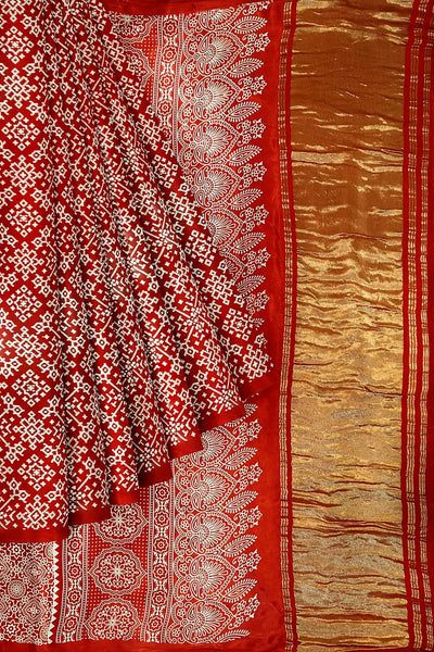 Modal silk saree in rangoli pattern in red with lagda patti (zari)  pallu