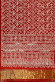 Modal silk saree in rangoli pattern in red with lagda patti (zari)  pallu