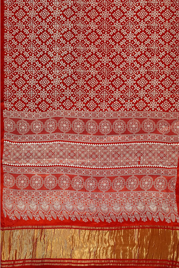 Modal silk saree in rangoli pattern in red with lagda patti (zari)  pallu