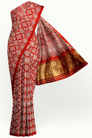 Modal silk saree in rangoli pattern in red with lagda patti (zari)  pallu