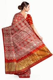 Modal silk saree in rangoli pattern in red with lagda patti (zari)  pallu