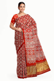 Modal silk saree in rangoli pattern in red with lagda patti (zari)  pallu