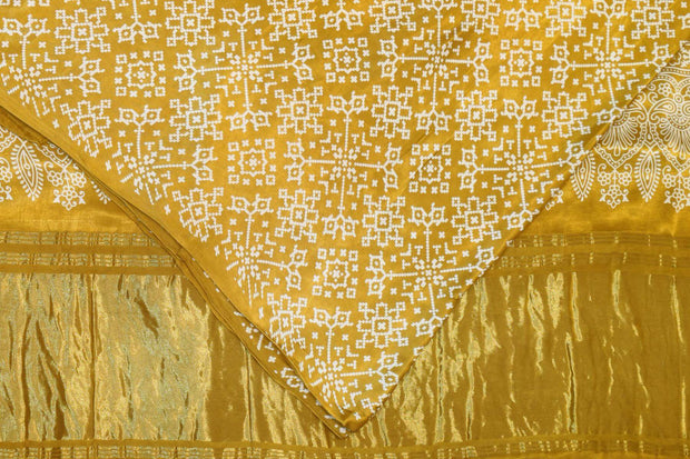 Modal silk saree in rangoli pattern in mustard with lagda patti (zari)  pallu